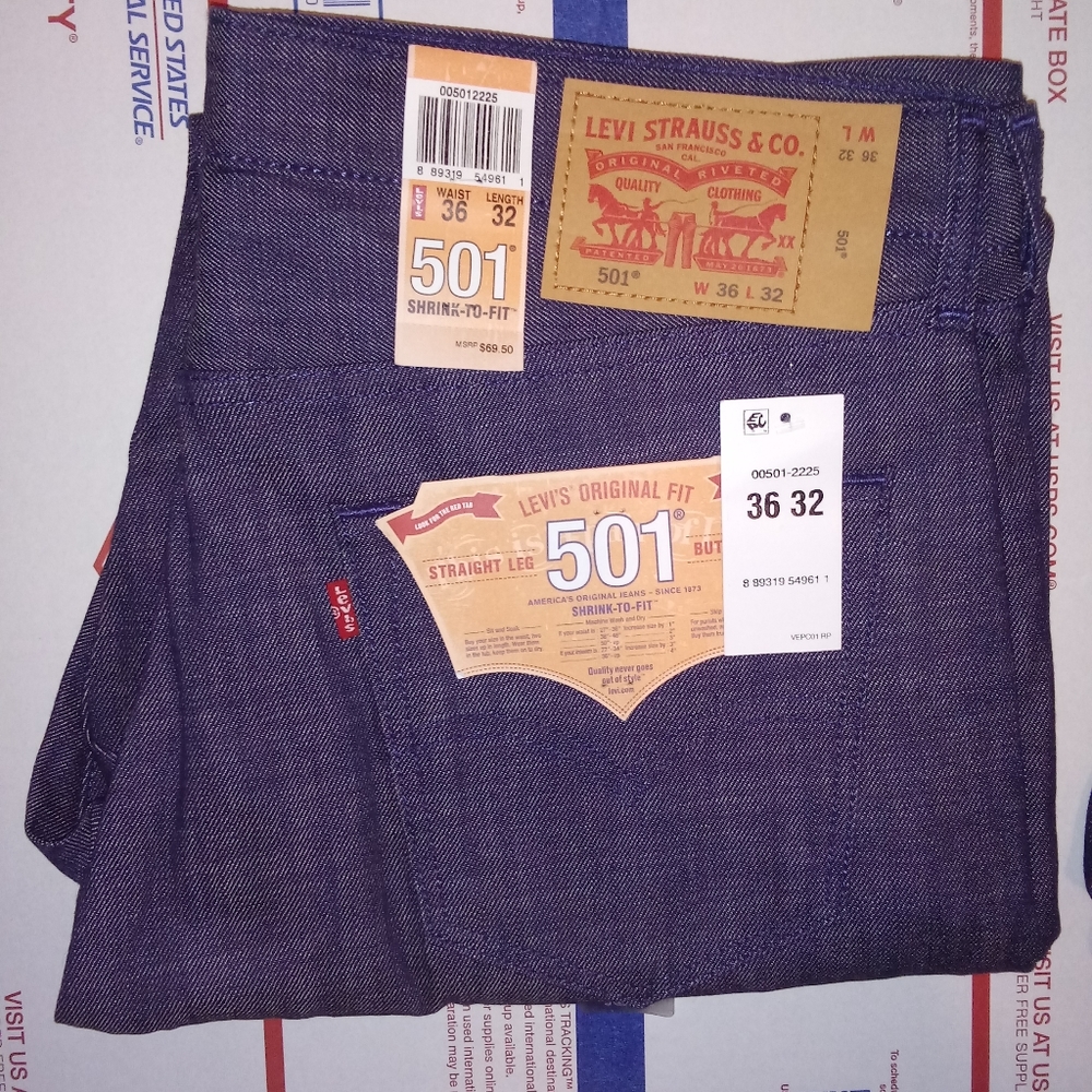 NWT Mens Levis 501 Shrink To Fit Jeans Size 36x32
